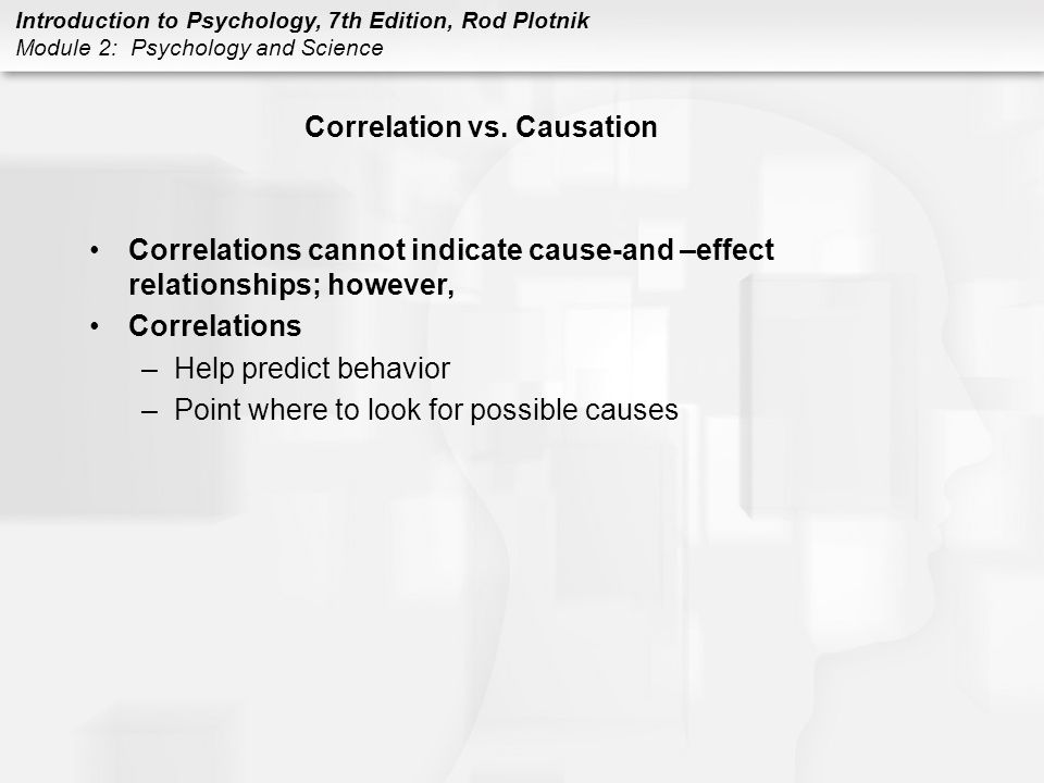 Introduction to Psychology, 7th Edition, Rod Plotnik Module 2: Psychology and Science Correlation vs.