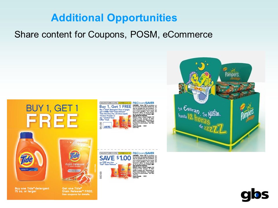 Additional Opportunities Share content for Coupons, POSM, eCommerce