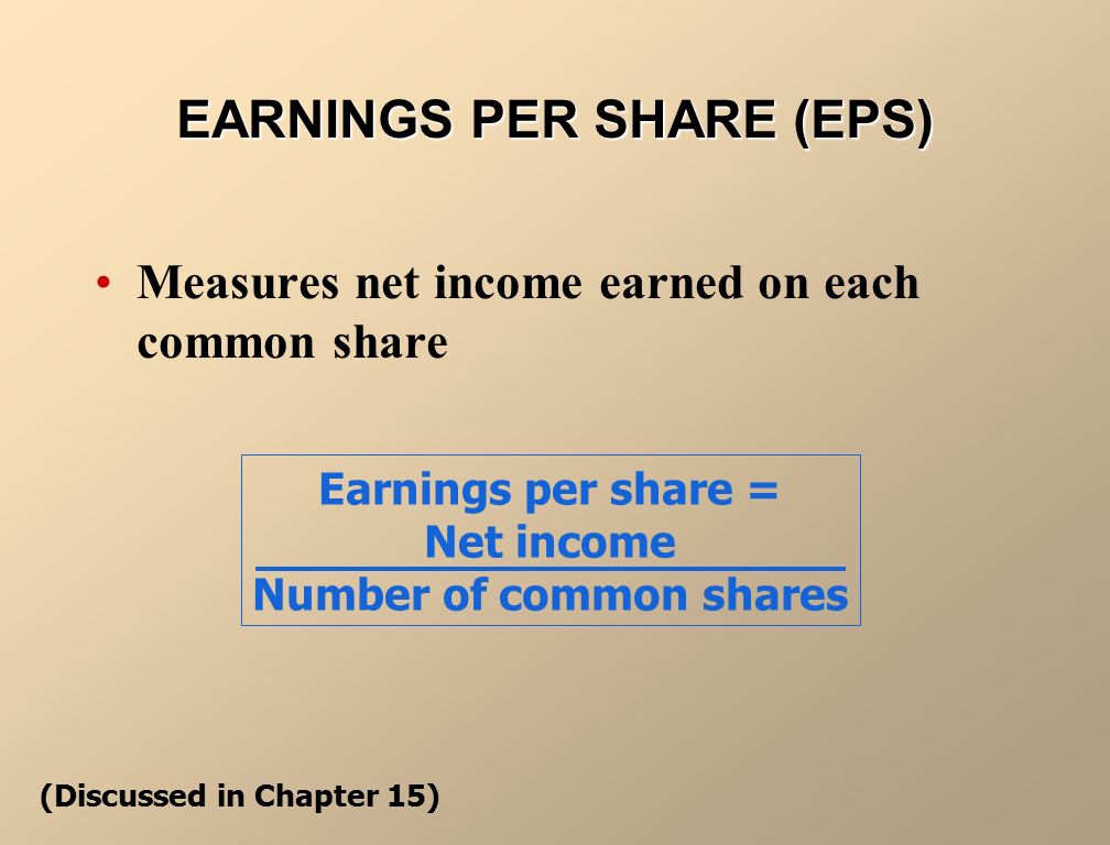 BOOK VALUE PER SHARE Measures the equity (net assets) per common share Book value per share = Common shareholders’ equity Number of common shares (Discussed in Chapter 14)