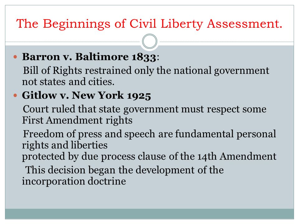 The Beginnings of Civil Liberty Assessment. Barron v.
