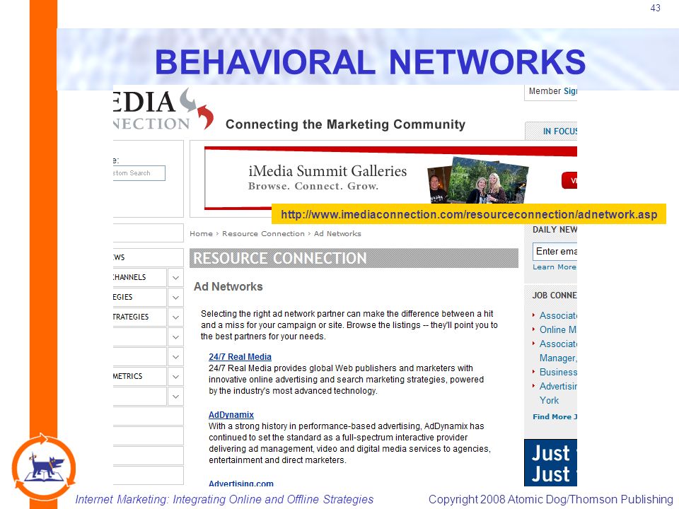 Internet Marketing: Integrating Online and Offline StrategiesCopyright 2008 Atomic Dog/Thomson Publishing 43 BEHAVIORAL NETWORKS