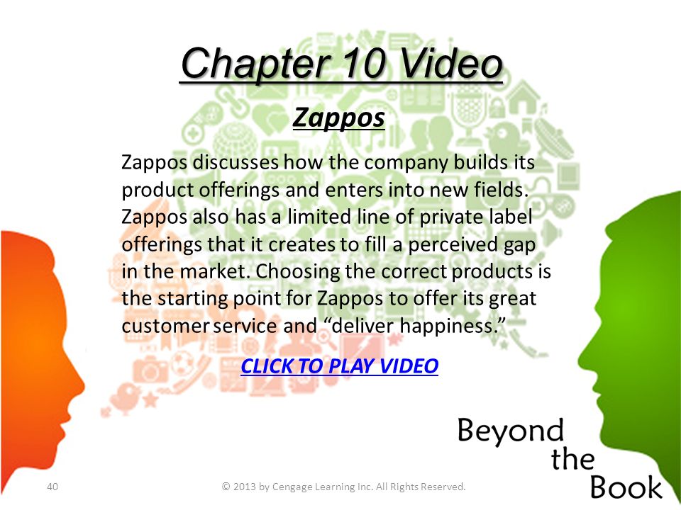 Chapter 10 Video Zappos Zappos discusses how the company builds its product offerings and enters into new fields.
