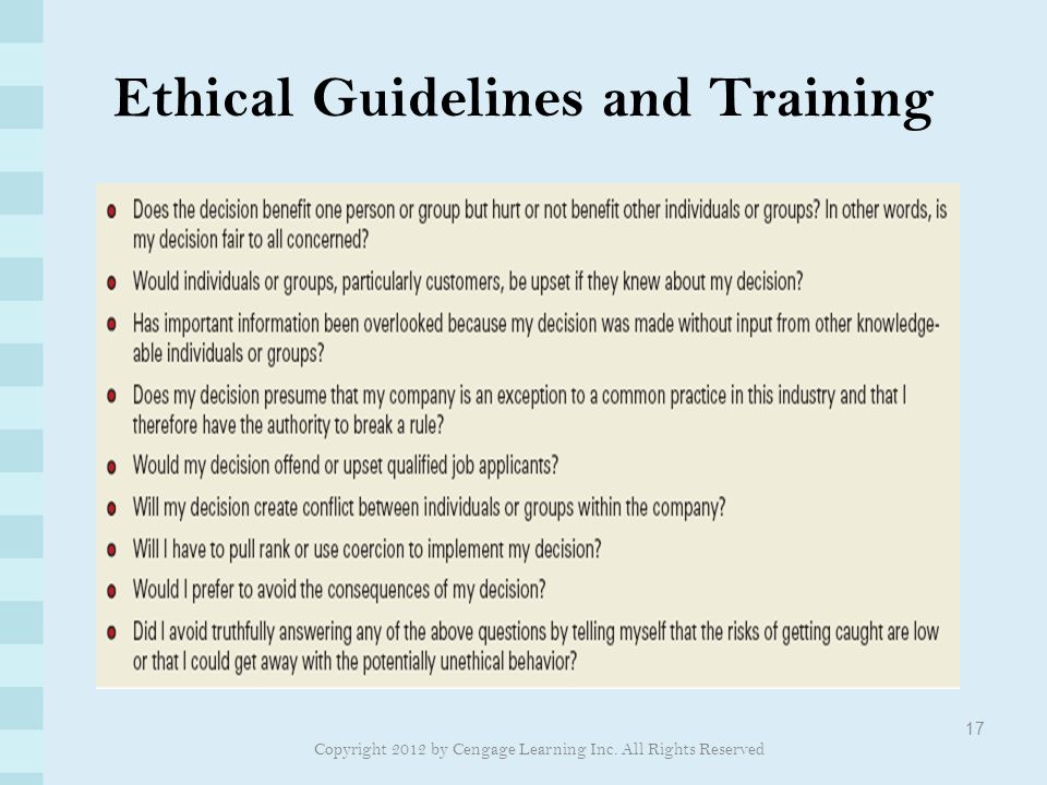Ethical Guidelines and Training 17 Exhibit 3.3 Copyright 2012 by Cengage Learning Inc.