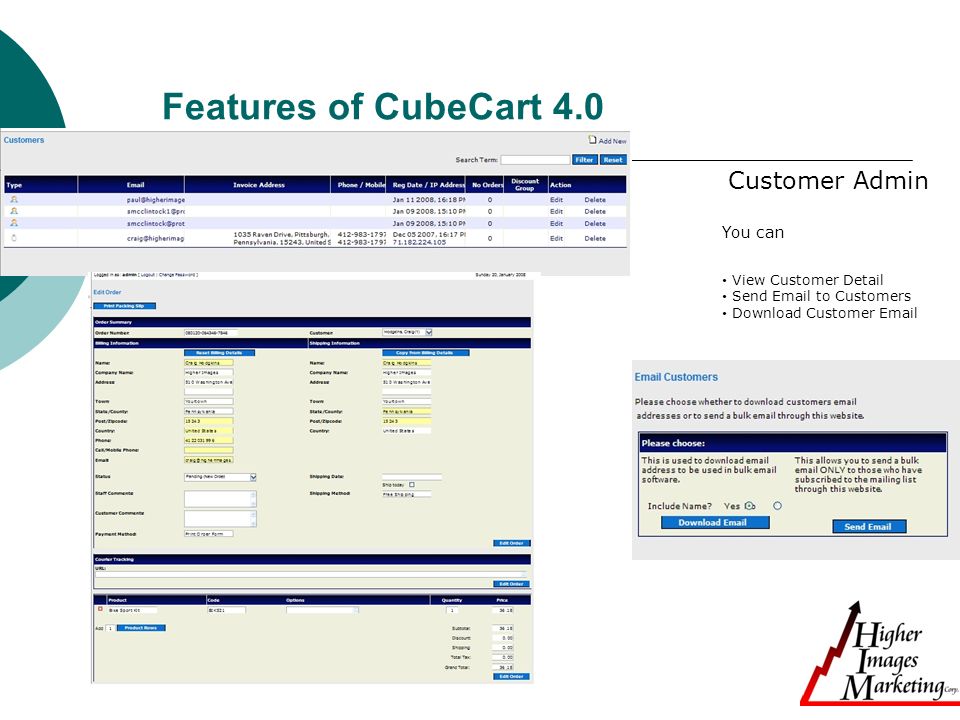 Features of CubeCart 4.0 Customer Admin You can View Customer Detail Send  to Customers Download Customer