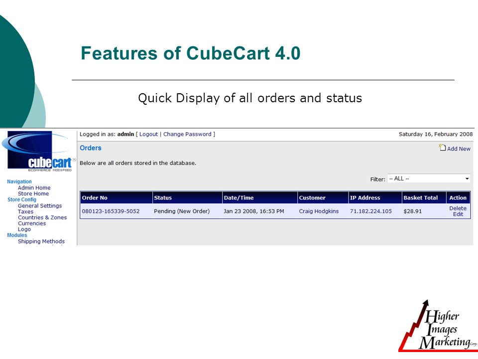 Features of CubeCart 4.0 Quick Display of all orders and status