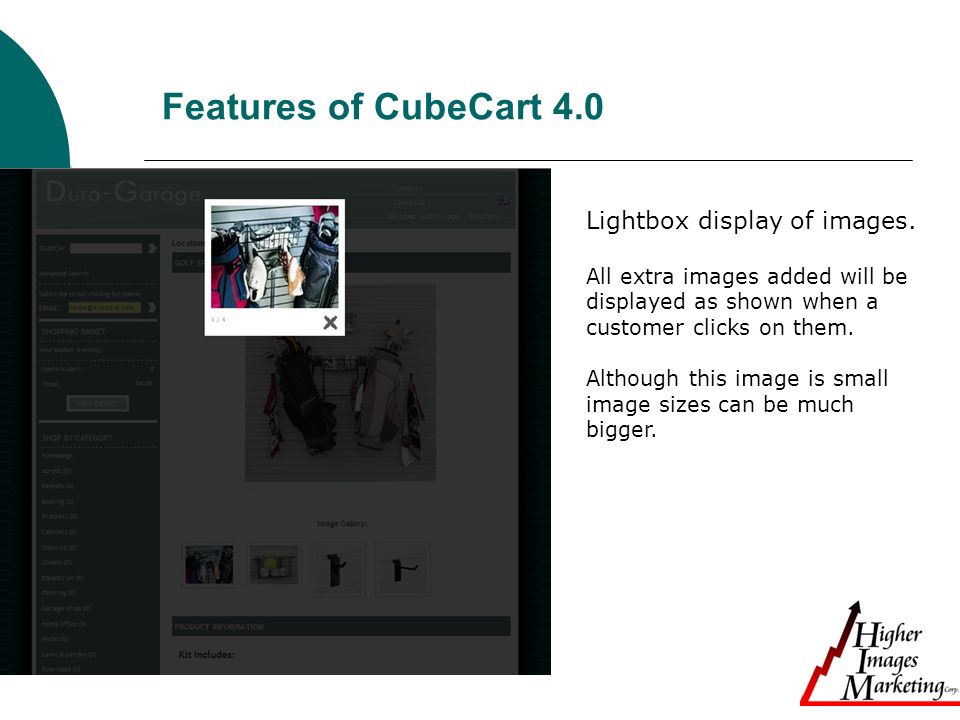 Features of CubeCart 4.0 Lightbox display of images.