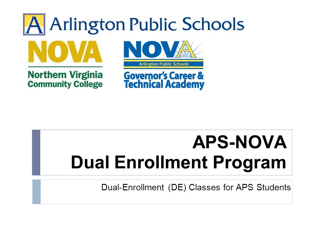 APS-NOVA Dual Enrollment Program Dual-Enrollment (DE) Classes for APS Students