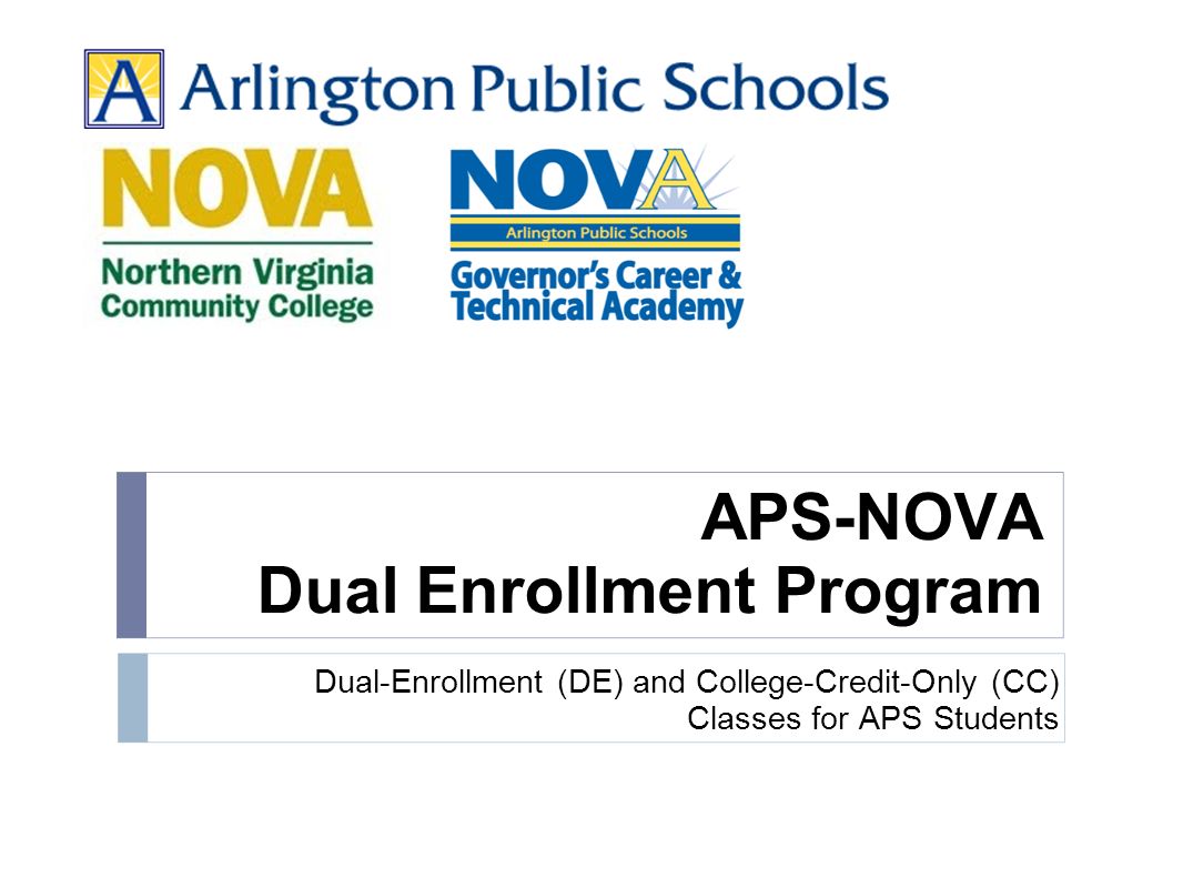 APS-NOVA Dual Enrollment Program Dual-Enrollment (DE) and College-Credit-Only (CC) Classes for APS Students
