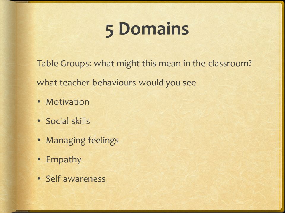 5 Domains Table Groups: what might this mean in the classroom.