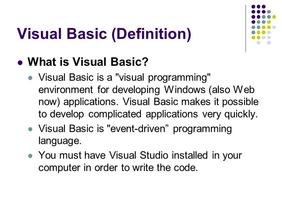 uses of visual basic programming language