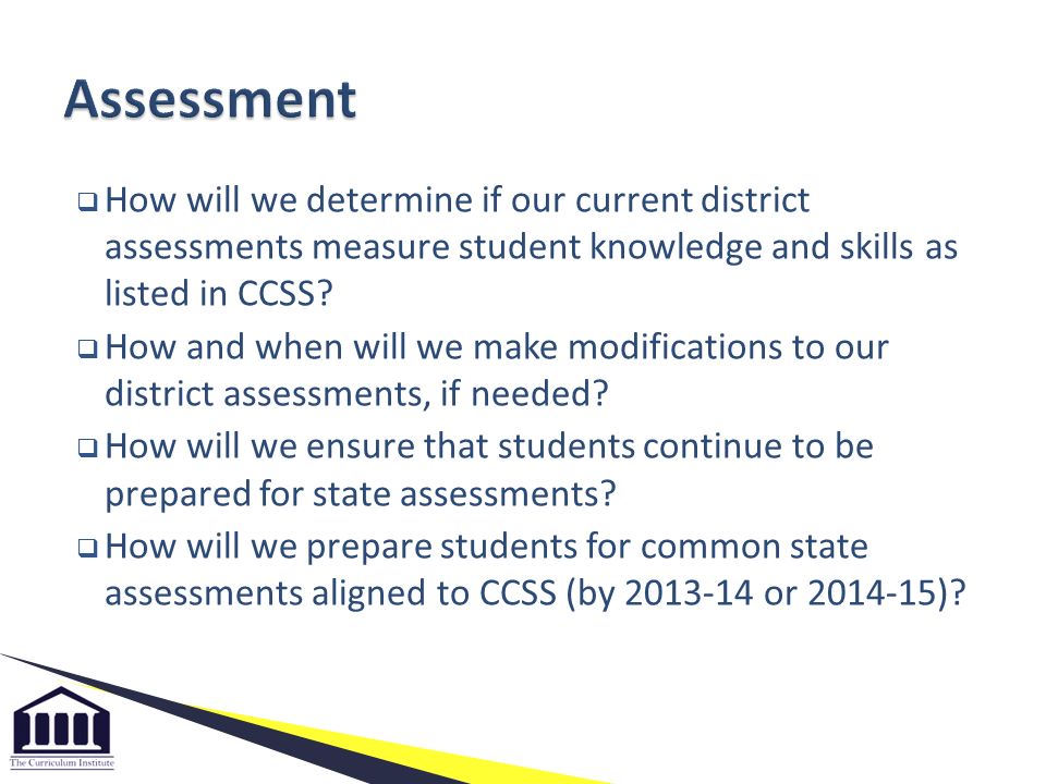  How will we determine if our current district assessments measure student knowledge and skills as listed in CCSS.