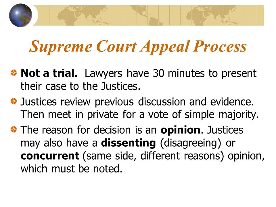 Supreme Court Appeal Process Not a trial.