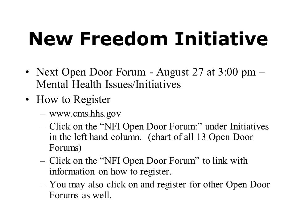 New Freedom Initiative A Government Wide Framework For Helping