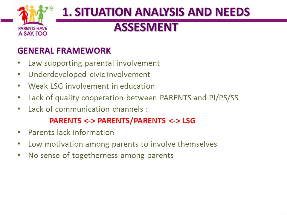 1. SITUATION ANALYSIS AND NEEDS ASSESMENT 1.