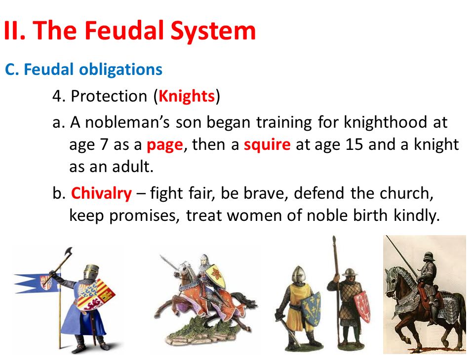 II. The Feudal System C. Feudal obligations 4. Protection (Knights) a.