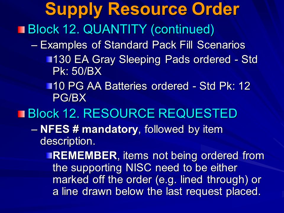 Supply Resource Order Block 12.