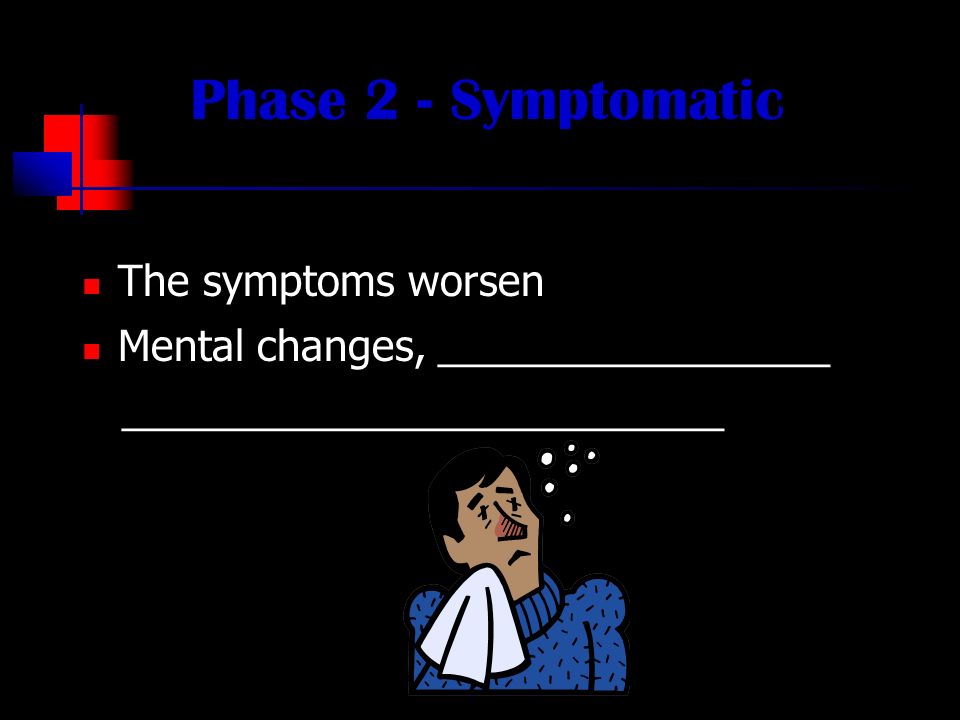 Phase 2 - Symptomatic The symptoms worsen Mental changes, _________________ __________________________