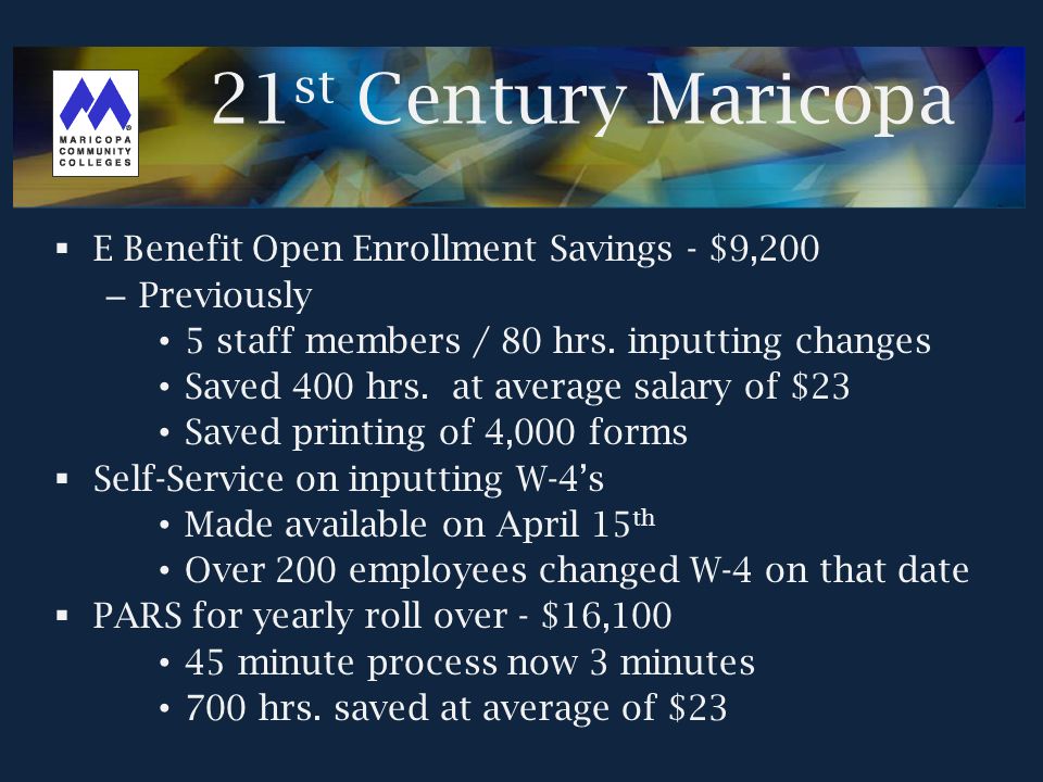  E Benefit Open Enrollment Savings - $9,200 – Previously 5 staff members / 80 hrs.