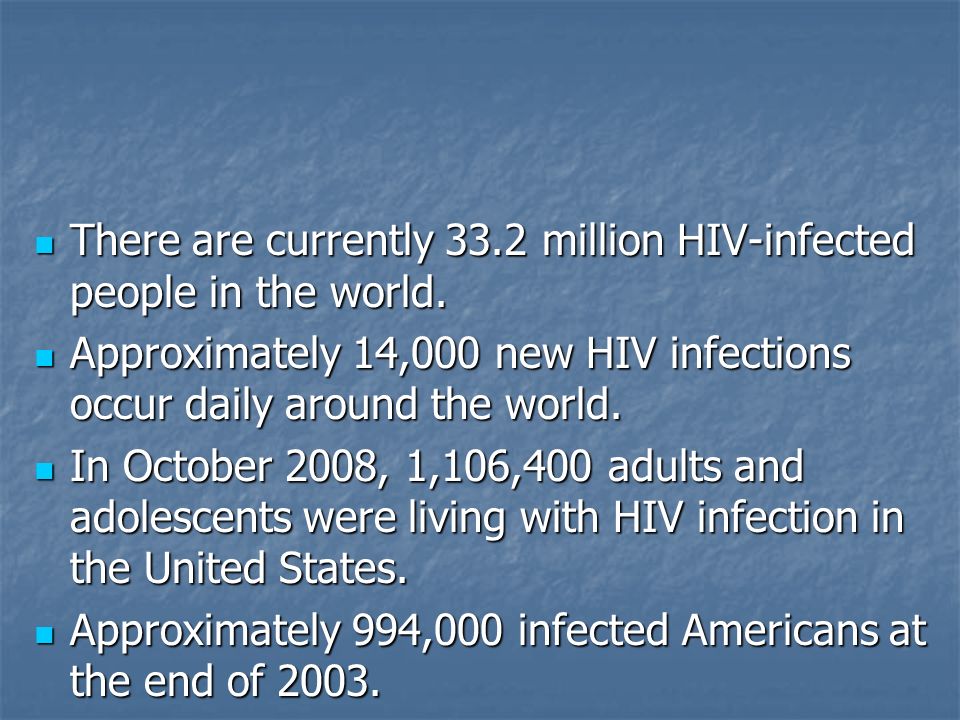 There are currently 33.2 million HIV-infected people in the world.