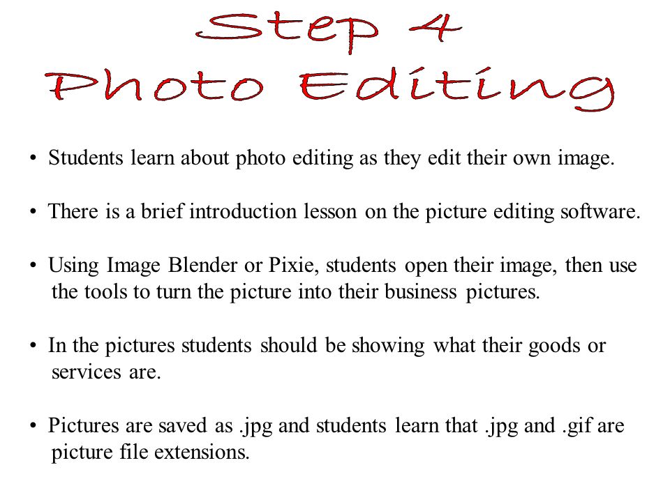 Students learn about photo editing as they edit their own image.