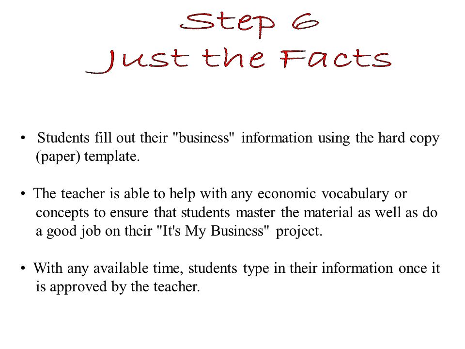 Students fill out their business information using the hard copy (paper) template.