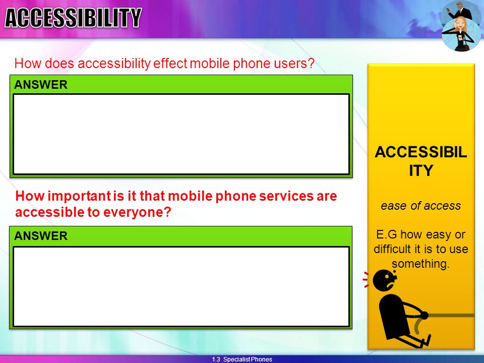 1.3 Specialist Phones How important is it that mobile phone services are accessible to everyone.
