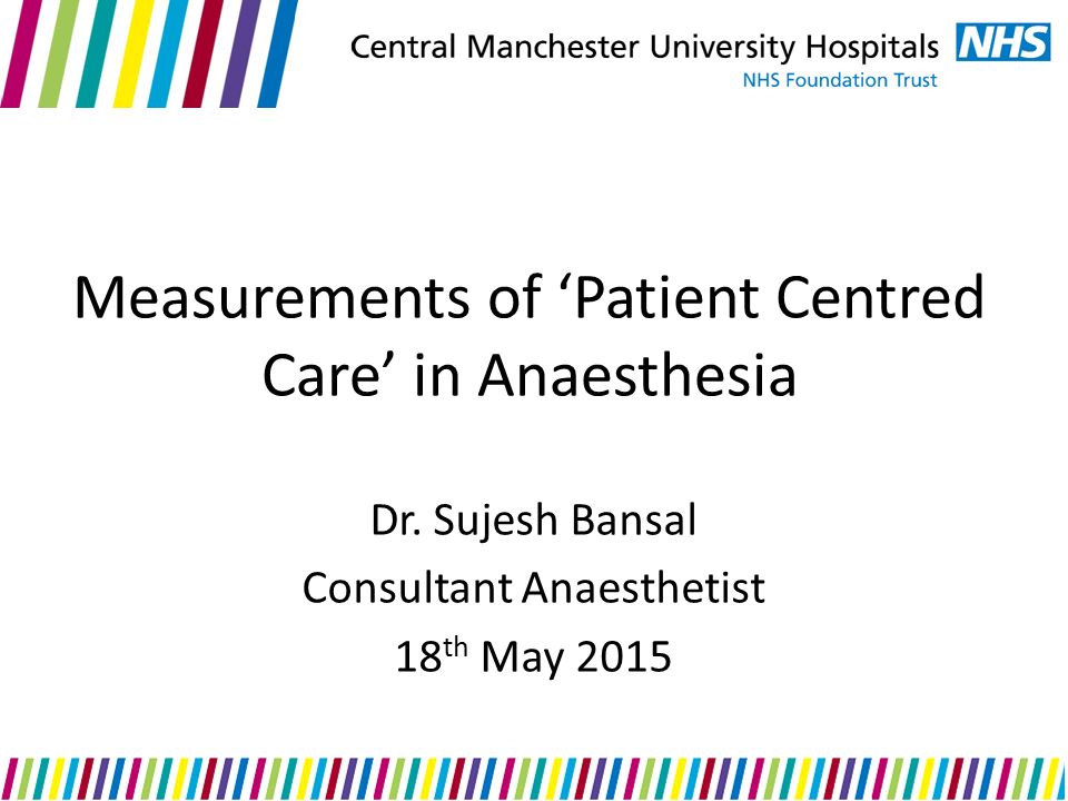 Measurements of ‘Patient Centred Care’ in Anaesthesia Dr.