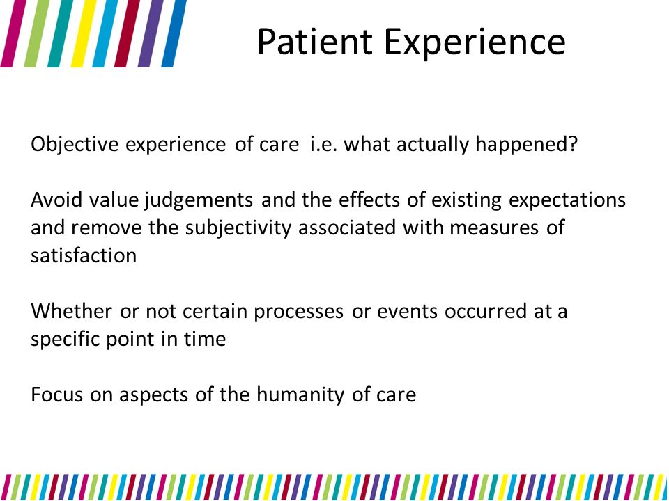 Objective experience of care i.e. what actually happened.