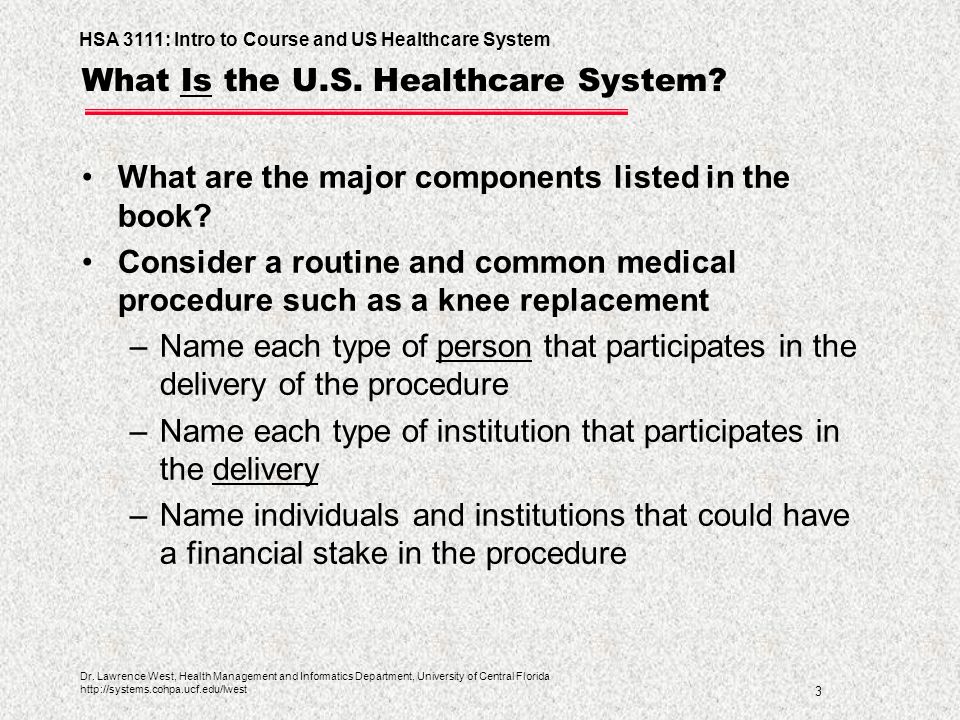 HSA 3111: Intro to Course and US Healthcare System 3 Dr.