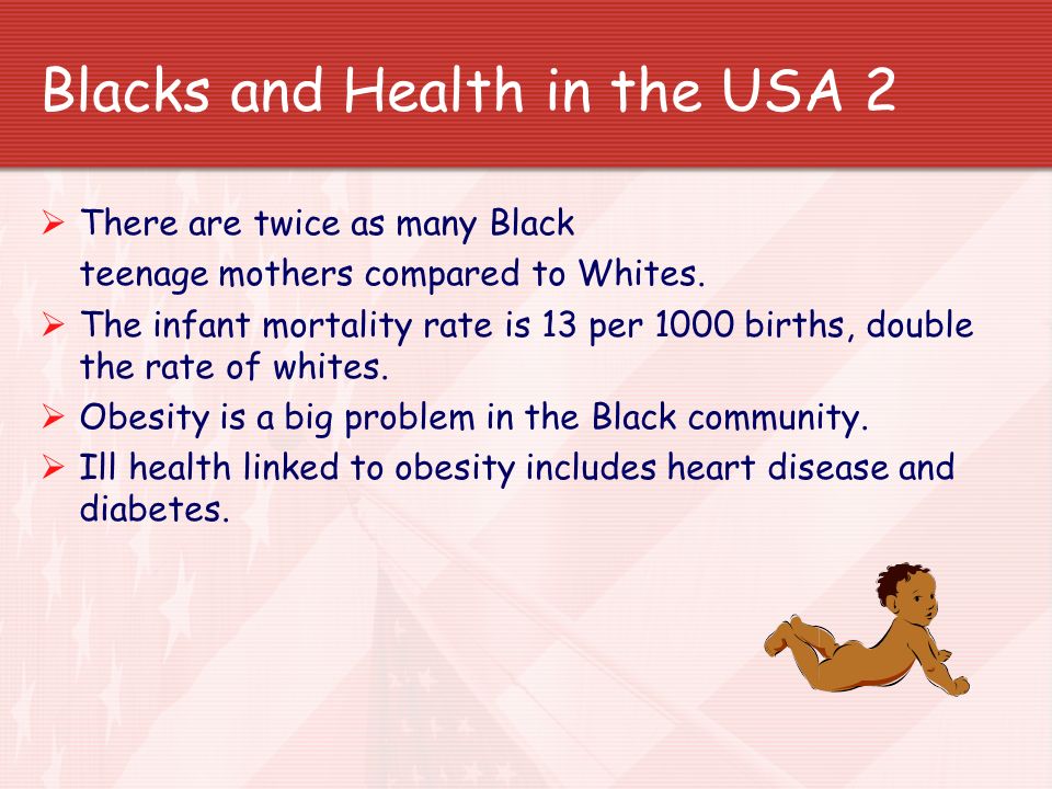 Blacks and Health in the USA 1  Average life expectancy for men is under 70.
