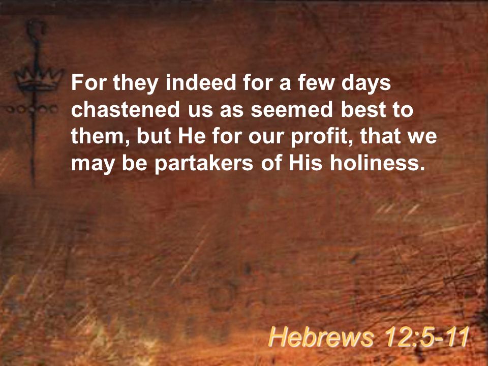 For they indeed for a few days chastened us as seemed best to them, but He for our profit, that we may be partakers of His holiness.