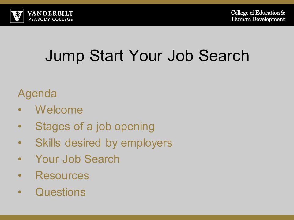 jump start your job search agenda welcome stages of a job opening skills desired by employers