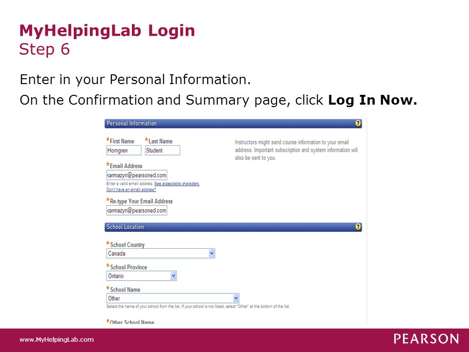 MyHelpingLab Login Step 6 Enter in your Personal Information.