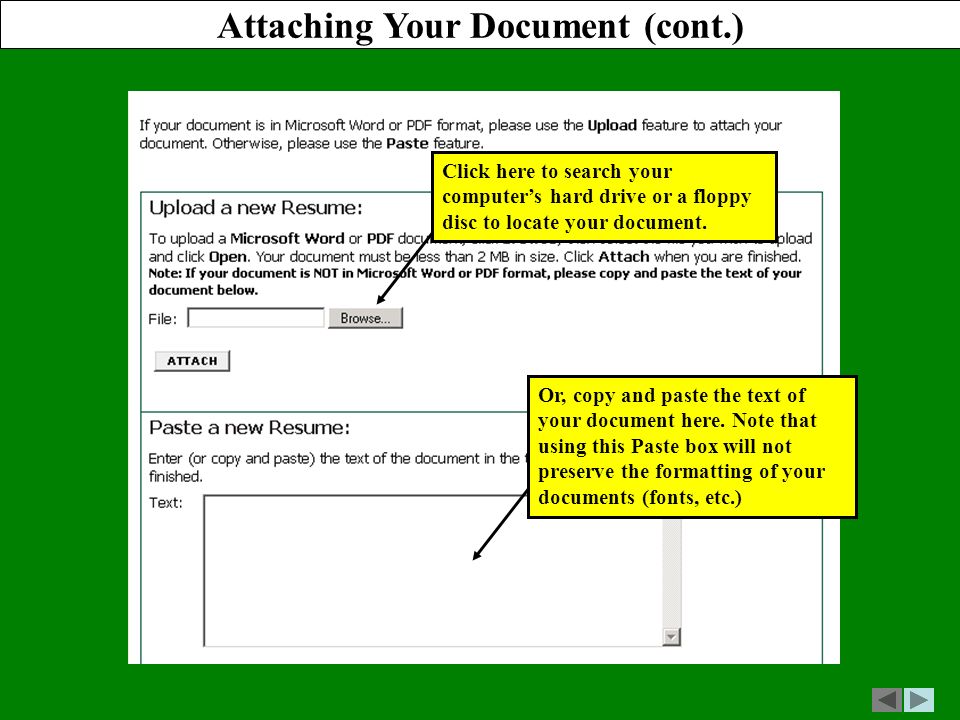 Click here to search your computer’s hard drive or a floppy disc to locate your document.
