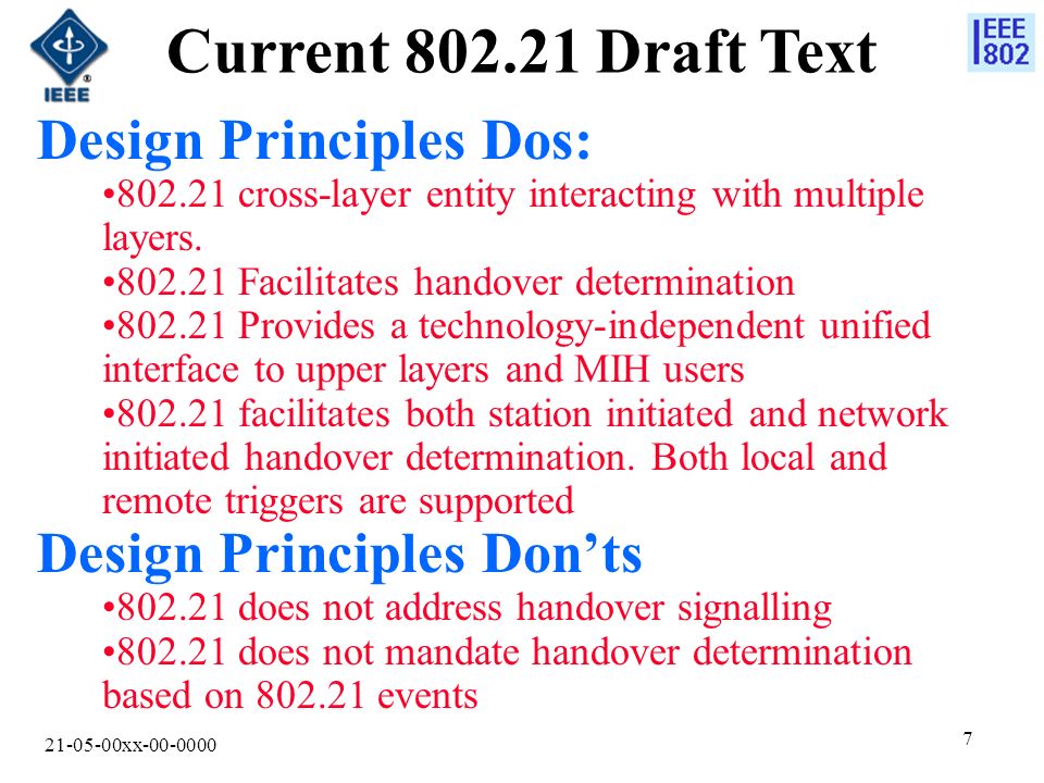 xx Current Draft Text Design Principles Dos: cross-layer entity interacting with multiple layers.