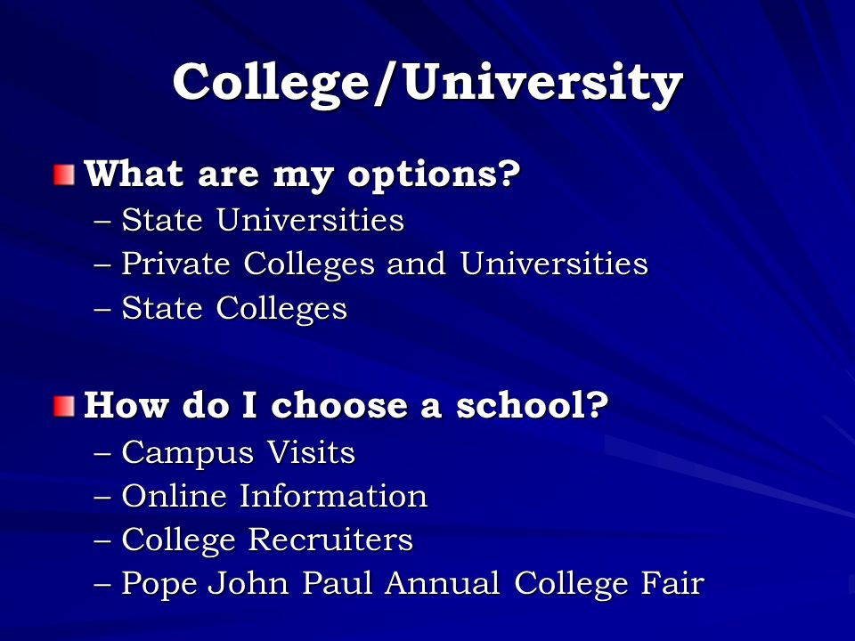College/University What are my options.