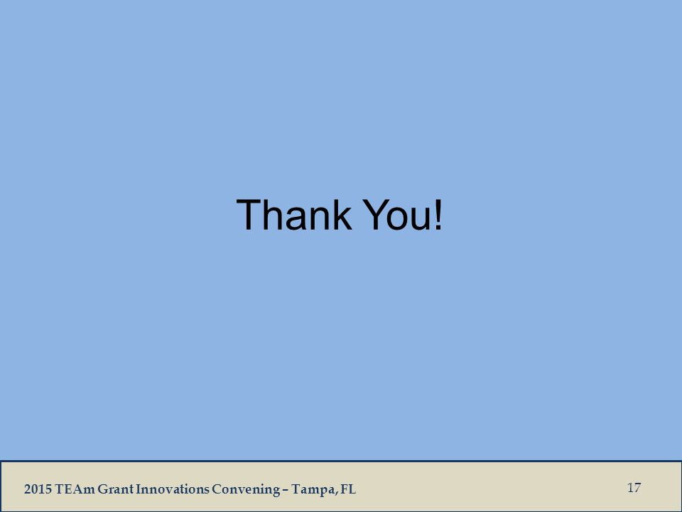 2015 TEAm Grant Innovations Convening – Tampa, FL Thank You! 17