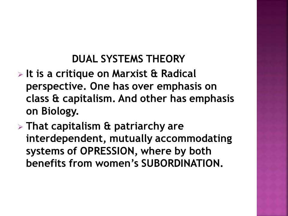DUAL SYSTEMS THEORY  It is a critique on Marxist & Radical perspective.