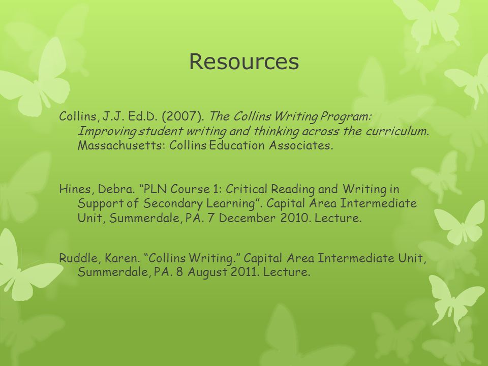 Resources Collins, J.J. Ed.D. (2007).