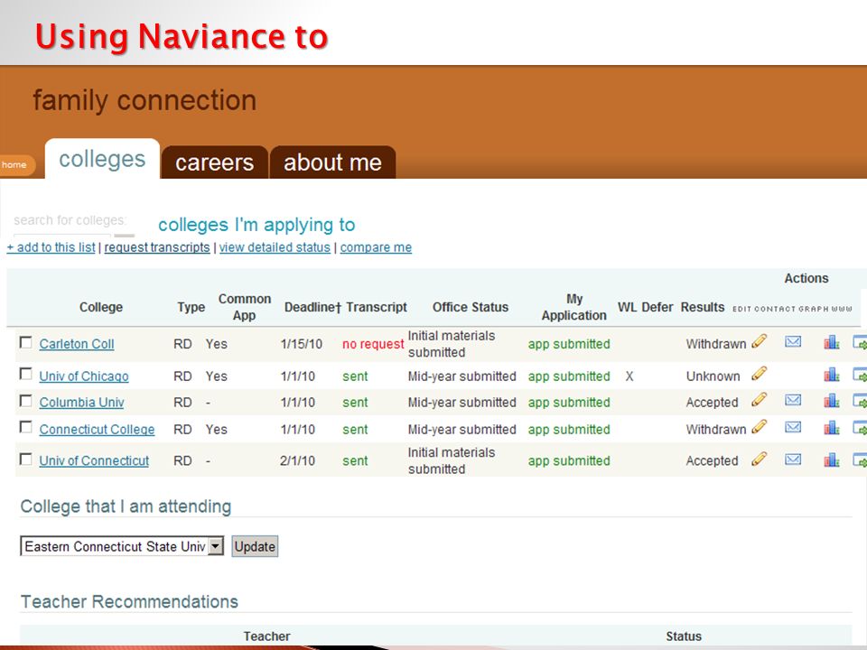 Using Naviance to Using Naviance to Track the Application Process