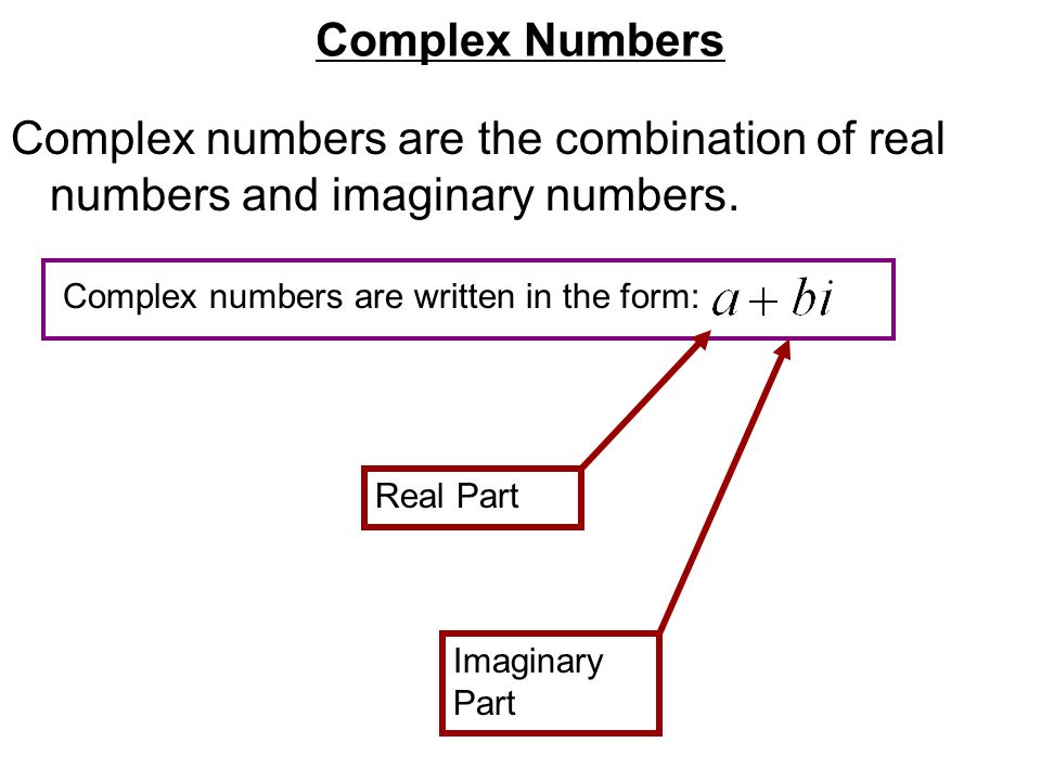 Complex Numbers Complex numbers are the combination of real numbers and imaginary numbers.