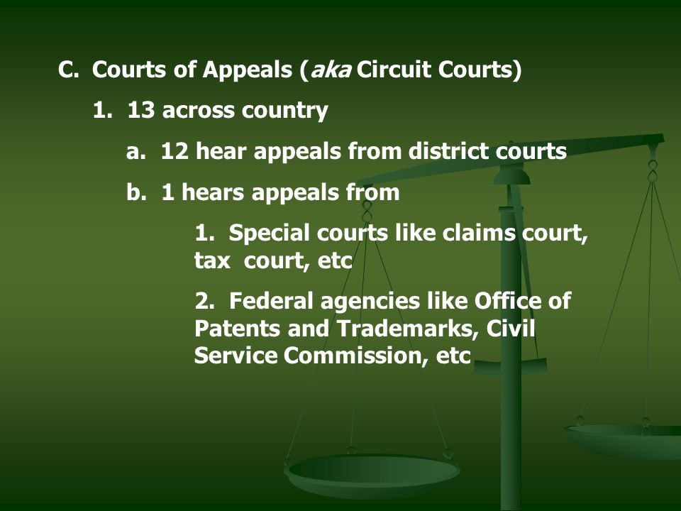 C.Courts of Appeals (aka Circuit Courts) across country a.