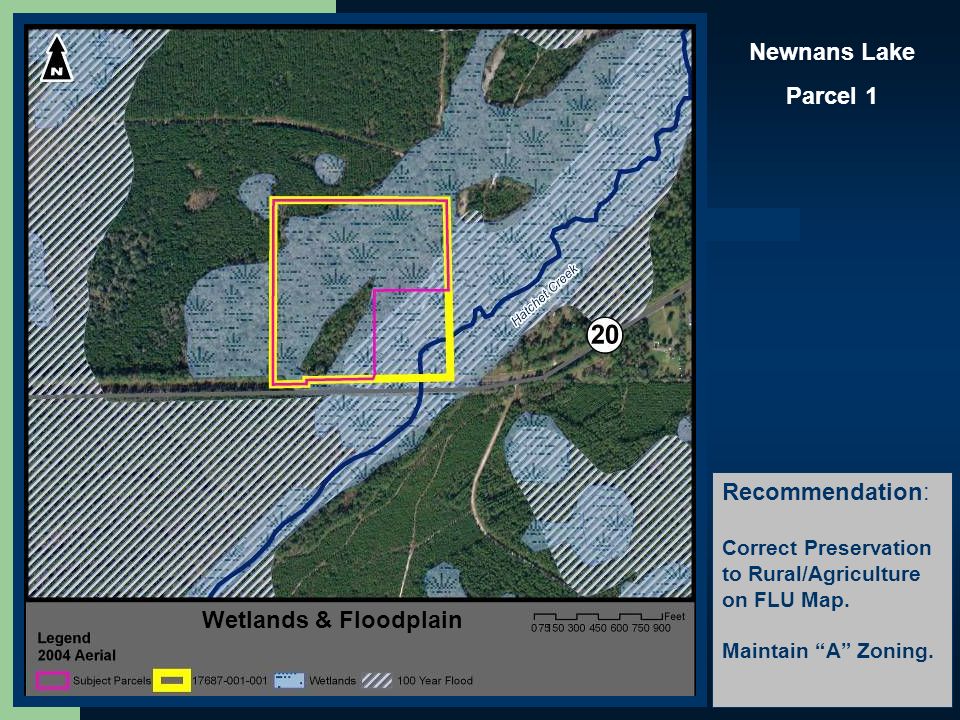 15 Newnans Lake Parcel 1 Strategic EcosystemsFuture Land UseConservation LandsZoningWetlandsFloodplainWetlands & Floodplain Recommendation: Correct Preservation to Rural/Agriculture on FLU Map.
