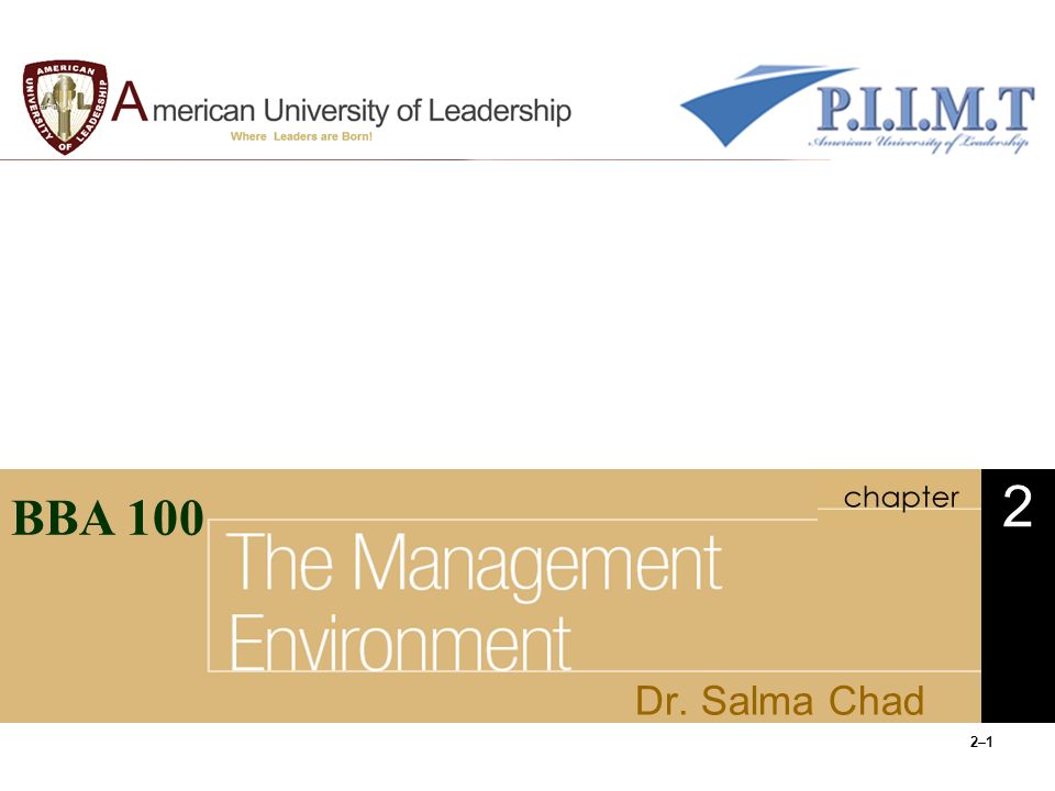 2–1 2 BBA 100 Dr. Salma Chad