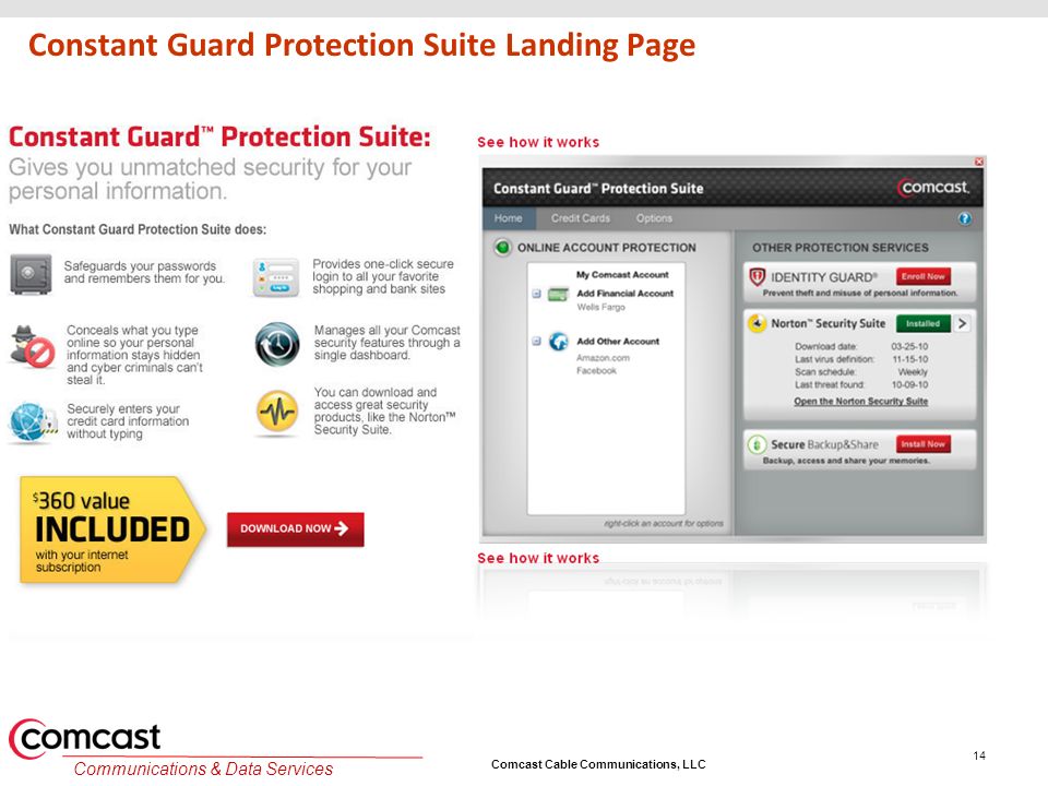 Comcast Cable Communications, LLC Communications & Data Services Constant Guard Protection Suite Landing Page 14