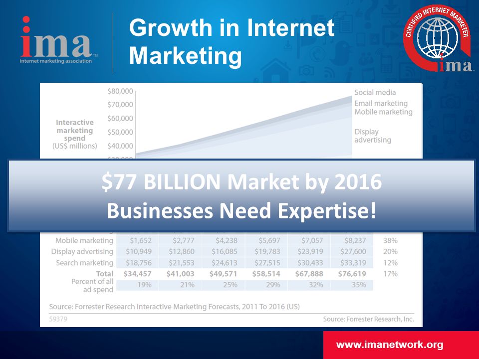 Growth in Internet Marketing $77 BILLION Market by 2016 Businesses Need Expertise.