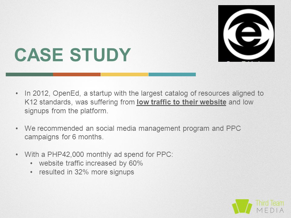 CASE STUDY In 2012, OpenEd, a startup with the largest catalog of resources aligned to K12 standards, was suffering from low traffic to their website and low signups from the platform.
