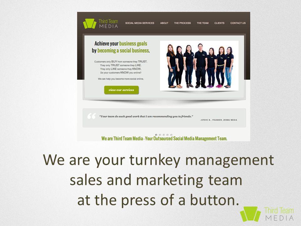 We are your turnkey management sales and marketing team at the press of a button.