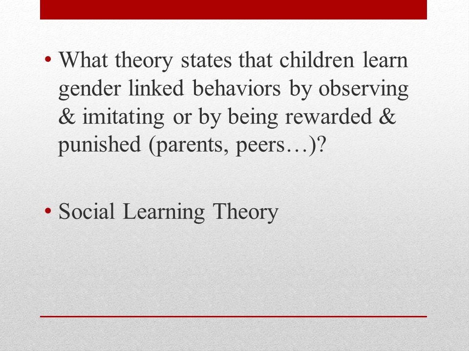 What theory states that children learn gender linked behaviors by observing & imitating or by being rewarded & punished (parents, peers…).
