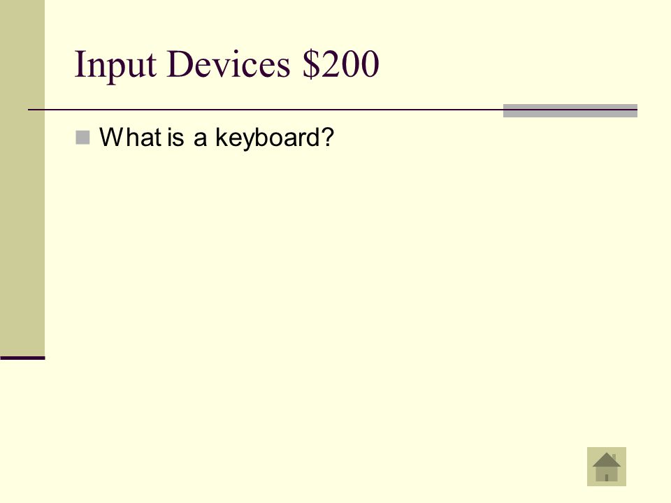 Input Devices $200 A device used to enter information into the computer by clicking keys